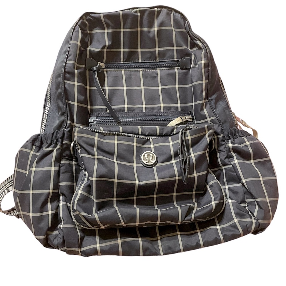 Lululemon Athletica Blue Check Laptop Backpack Bag